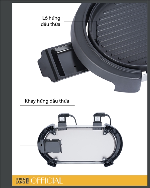 LBTT0805 - Bếp lẩu nướng đa năng, nồi lẩu riêng biệt Lebenlang 2000W