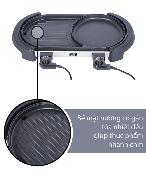 LBTT0805 - Bếp lẩu nướng đa năng, nồi lẩu riêng biệt Lebenlang 2000W