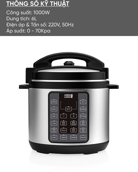 LBEE0908 - Nồi áp suất điện tử đa năng LEBENLANG 1000W 6000ml
