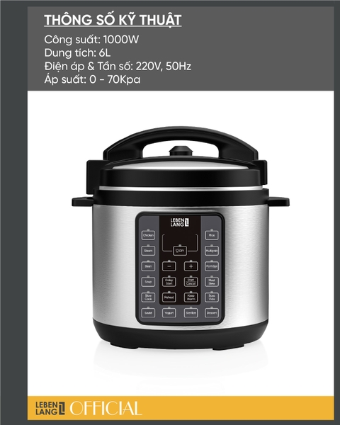 LBEE0908 - Nồi áp suất điện tử đa năng LEBENLANG 1000W 6000ml