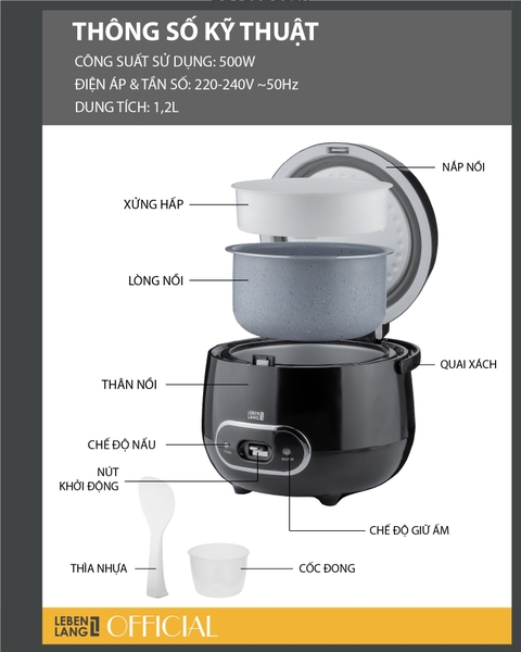 LBL0589 - Nồi cơm điện LEBENLANG 1200ml 500W
