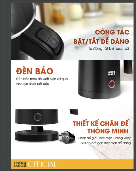 LBL2319 - Ấm siêu tốc inox nhỏ gọn Lebenlang LBL2319  dung tích 500ml