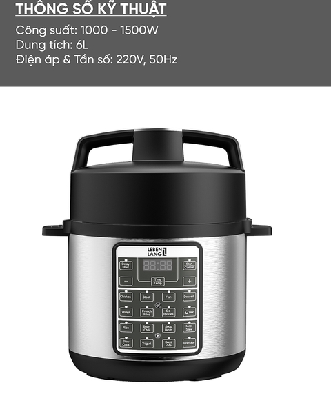 LBEE7308 - Nồi áp suất điện tử đa năng, kết hợp chiên không dầu LEBENLANG 1000W 6000ml