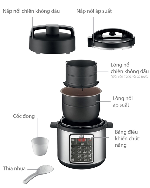 LBEE7308 - Nồi áp suất điện tử đa năng, kết hợp chiên không dầu LEBENLANG 1000W 6000ml