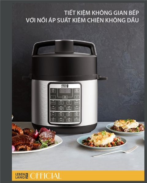 LBEE7308 - Nồi áp suất điện tử đa năng, kết hợp chiên không dầu LEBENLANG 1000W 6000ml