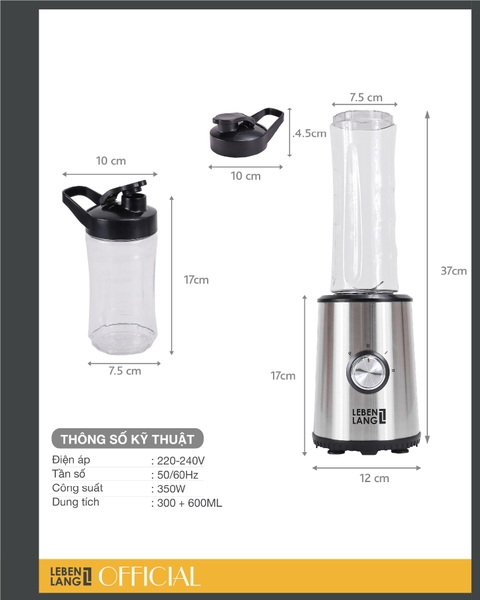LBSP8648 - Máy xay sinh tố tiện lợi LEBENLANG 350W dung tích 600ml, 300ml