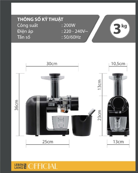 LBSS2204 - Máy ép chậm ngang LEBENLANG 200W 400ml