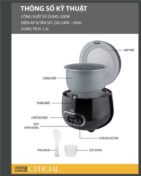 LBL0583 - Nồi cơm điện LEBENLANG 800ml 250W