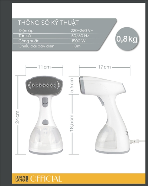 LBD528 - Bàn là hơi nước cầm tay Lebenlang 1500W 300ml