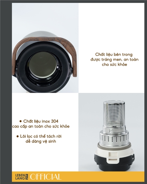 LBL3031 - Bình giữ nhiệt inox có lõi lọc trà Lebenlang 1000ml