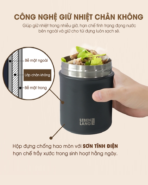 LBL8568 - Hộp giữ nhiệt, hộp cơm inox Lebenlang 5 chi tiết