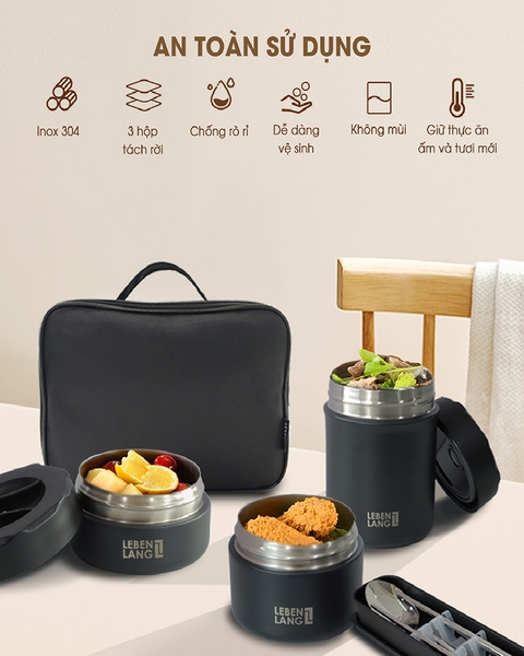 LBL8568 - Hộp giữ nhiệt, hộp cơm inox Lebenlang 5 chi tiết
