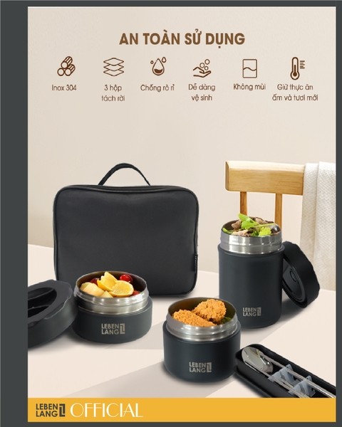 LBL8568 - Hộp giữ nhiệt, hộp cơm inox Lebenlang 5 chi tiết
