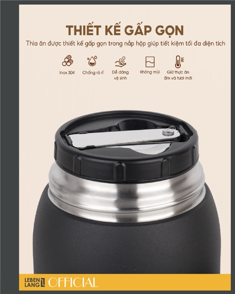 LBL3038 - Hộp giữ nhiệt inox kèm thìa Lebenlang 700ml