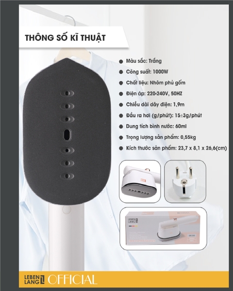 LBL5285 - Bàn là hơi nước cầm tay du lịch LEBENLANG 1000W 60ml