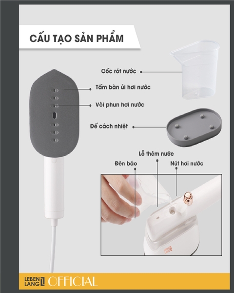 LBL5285 - Bàn là hơi nước cầm tay du lịch LEBENLANG 1000W 60ml