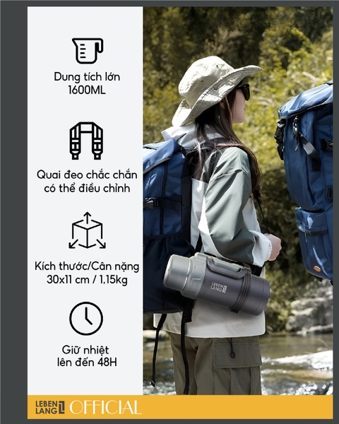 LBL3030 - Phích nước giữ nhiệt có tay cầm LEBENLANG 1600ml