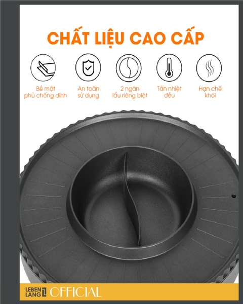 LBTT5288- Bếp lẩu nướng điện tròn 2 ngăn Lebenlang 1800W