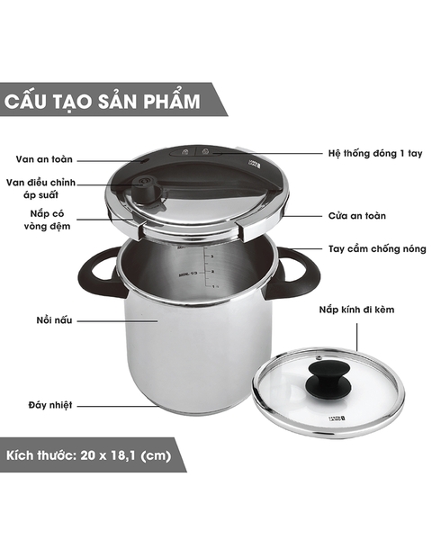 LBL0909- Nồi inox đa năng nắp áp suất Lebenlang 5500ml
