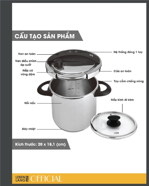 LBL0909- Nồi inox đa năng nắp áp suất Lebenlang 5500ml