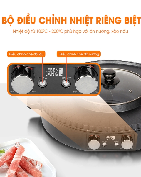 LBTT5288- Bếp lẩu nướng điện tròn 2 ngăn Lebenlang 1800W