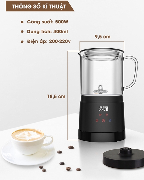 LBF3086-Máy đánh bọt sữa bình thủy tinh LEBENLANG 500W 400ml