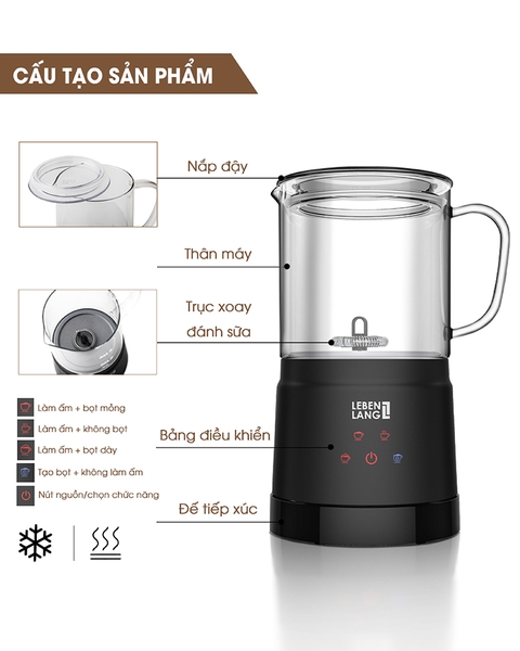 LBF3086-Máy đánh bọt sữa bình thủy tinh LEBENLANG 500W 400ml