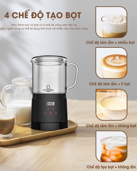 LBF3086-Máy đánh bọt sữa bình thủy tinh LEBENLANG 500W 400ml