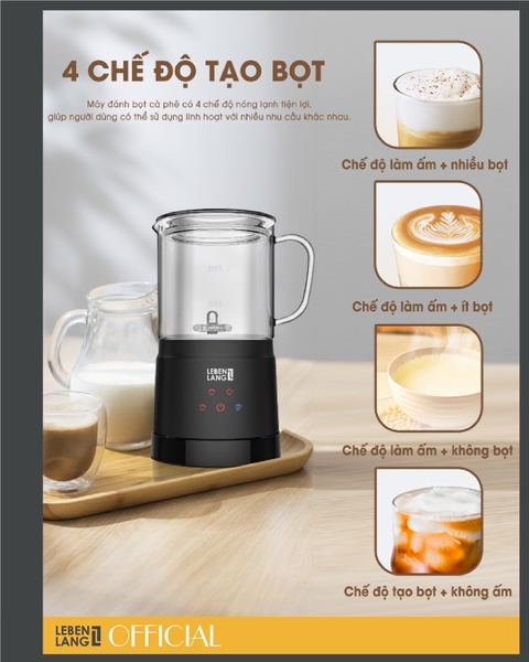 LBF3086-Máy đánh bọt sữa bình thủy tinh LEBENLANG 500W 400ml