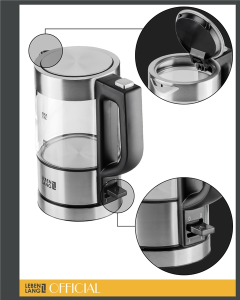 LBL2809 - Ấm siêu tốc, ấm thủy tinh Lebenlang LBL2809 dung tích 500ml