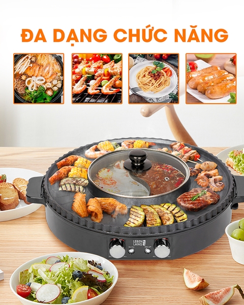 LBTT5288- Bếp lẩu nướng điện tròn 2 ngăn Lebenlang 1800W