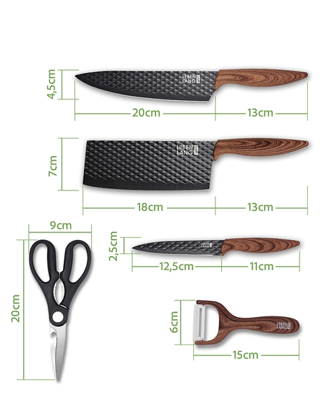 LBK2395-Bộ dụng cụ nhà bếp, dao kéo Lebenlang 5 món