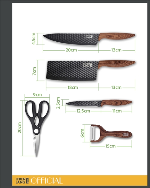 LBK2395-Bộ dụng cụ nhà bếp, dao kéo Lebenlang 5 món