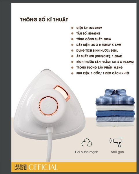 LBL5283 - Bàn là hơi nước cầm tay du lịch LEBENLANG 800W 50ml