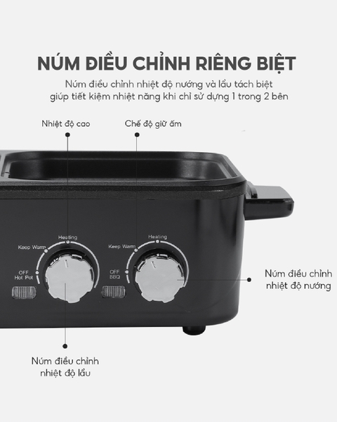LBL8583 - Bếp nướng lẩu 2 ngăn chống dính Lebenlang 1200ml 1300W
