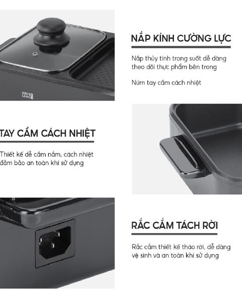 LBL8583 - Bếp nướng lẩu 2 ngăn chống dính Lebenlang 1200ml 1300W