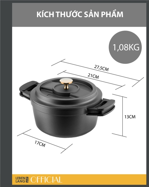 LBL2525- Nồi nhôm đúc tráng men đa năng Lebenlang 3000ml