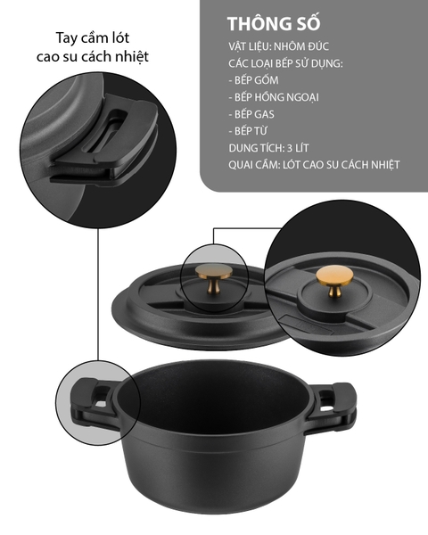 LBL2525- Nồi nhôm đúc tráng men đa năng Lebenlang 3000ml