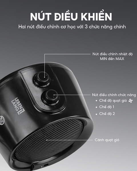 LBL0275 - Máy sưởi để bàn Lebenlang để bàn, điều khiển cơ 1500W