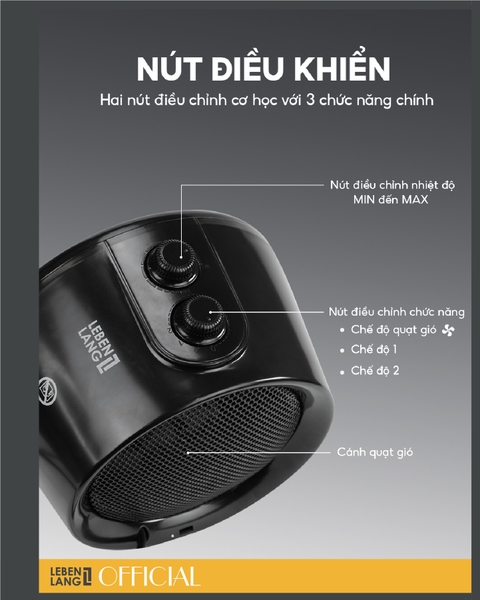 LBL0275 - Máy sưởi để bàn Lebenlang để bàn, điều khiển cơ 1500W
