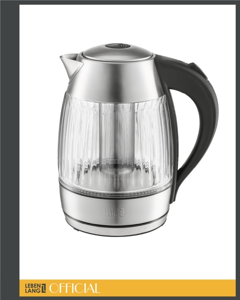 LBLB2828 - Ấm siêu tốc, ấm đun nước thủy tinh, tích hợp lõi trà, LEBENLANG dung tích 1800ml