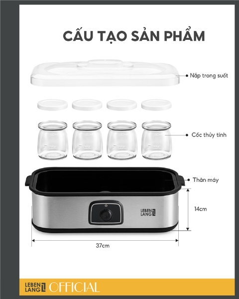 LBL9139- Máy làm sữa chua 8 lọ thủy tinh Lebenlang 200W