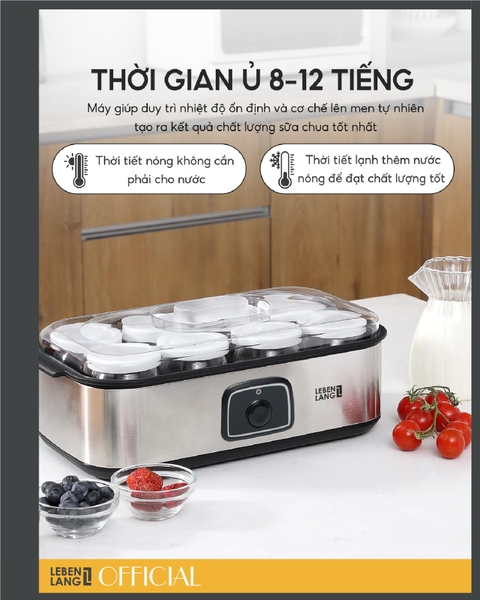 LBL9139- Máy làm sữa chua 8 lọ thủy tinh Lebenlang 200W