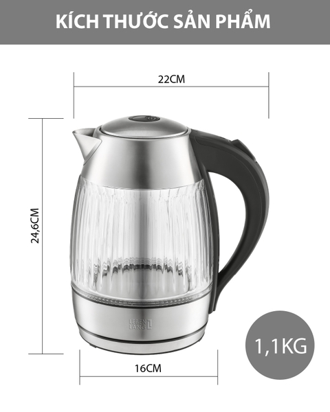 LBL2818 - Ấm siêu tốc, ấm thủy tinh Lebenlang LBL2818 dung tích 1800ml  