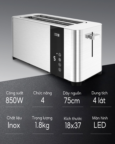 LBL9899 - Máy nướng bánh mì inox 2 ngăn Lebenlang 850W