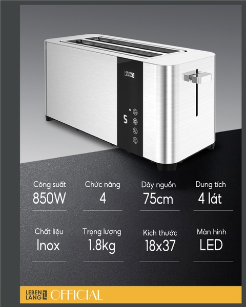 LBL9899 - Máy nướng bánh mì inox 2 ngăn Lebenlang 850W