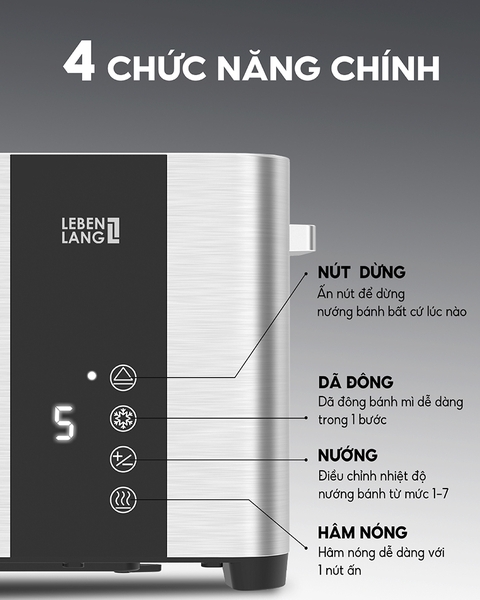 LBL9899 - Máy nướng bánh mì inox 2 ngăn Lebenlang 850W