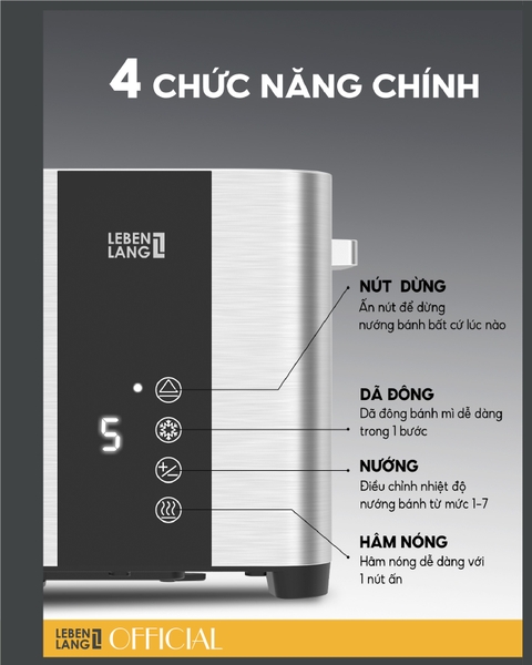 LBL9899 - Máy nướng bánh mì inox 2 ngăn Lebenlang 850W