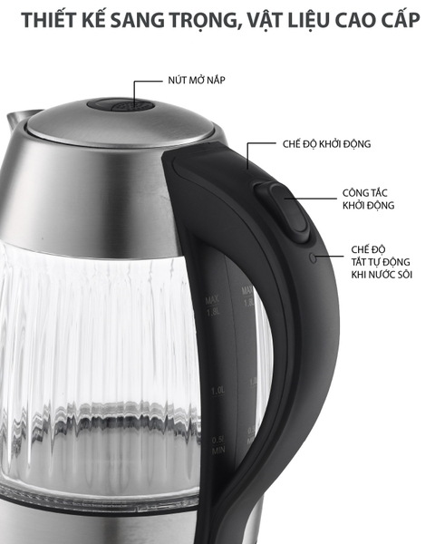 LBL2818 - Ấm siêu tốc, ấm thủy tinh Lebenlang LBL2818 dung tích 1800ml  