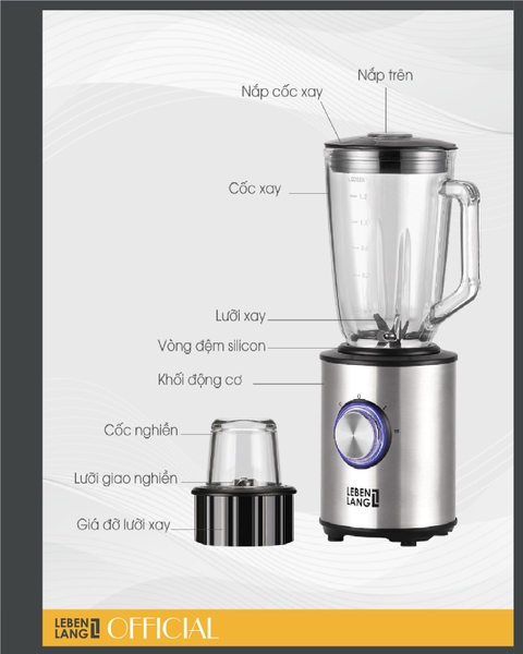 LBMB6028 - Máy xay đa năng thủy tinh LEBENLANG LBMB6028 800W công suất 1500ml